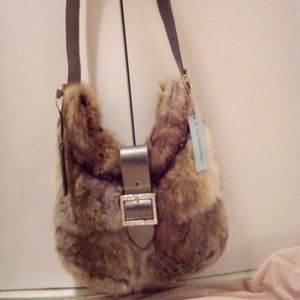 Aqua madonna rabbit fur purse